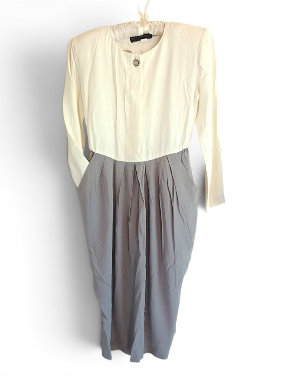 80s Secretary Midi Dress Pleated Tapered Peg Skirt with Pockets Vintage Academia